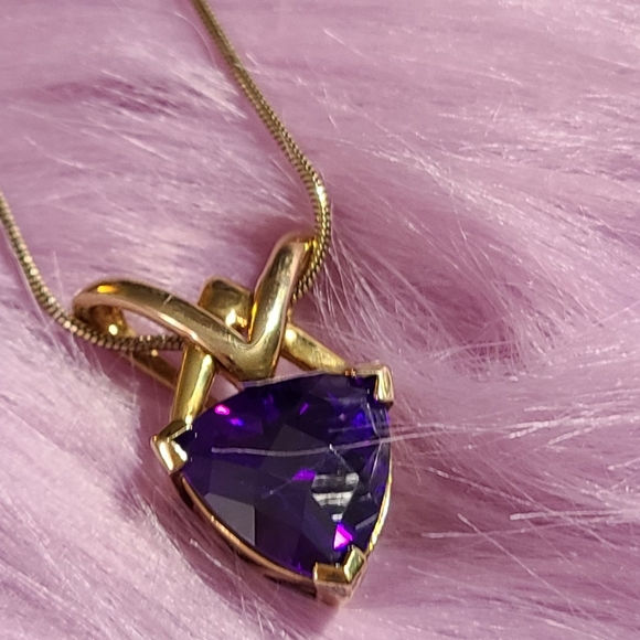 Vintage Technibond Classic Trilliant Purple Cz Slide Pendant on 18in Chain - Picture 4 of 11